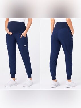 MedCouture Maternity Navy Jogger Scrub Pants Lot of 2 Medium Stretch Healthcare